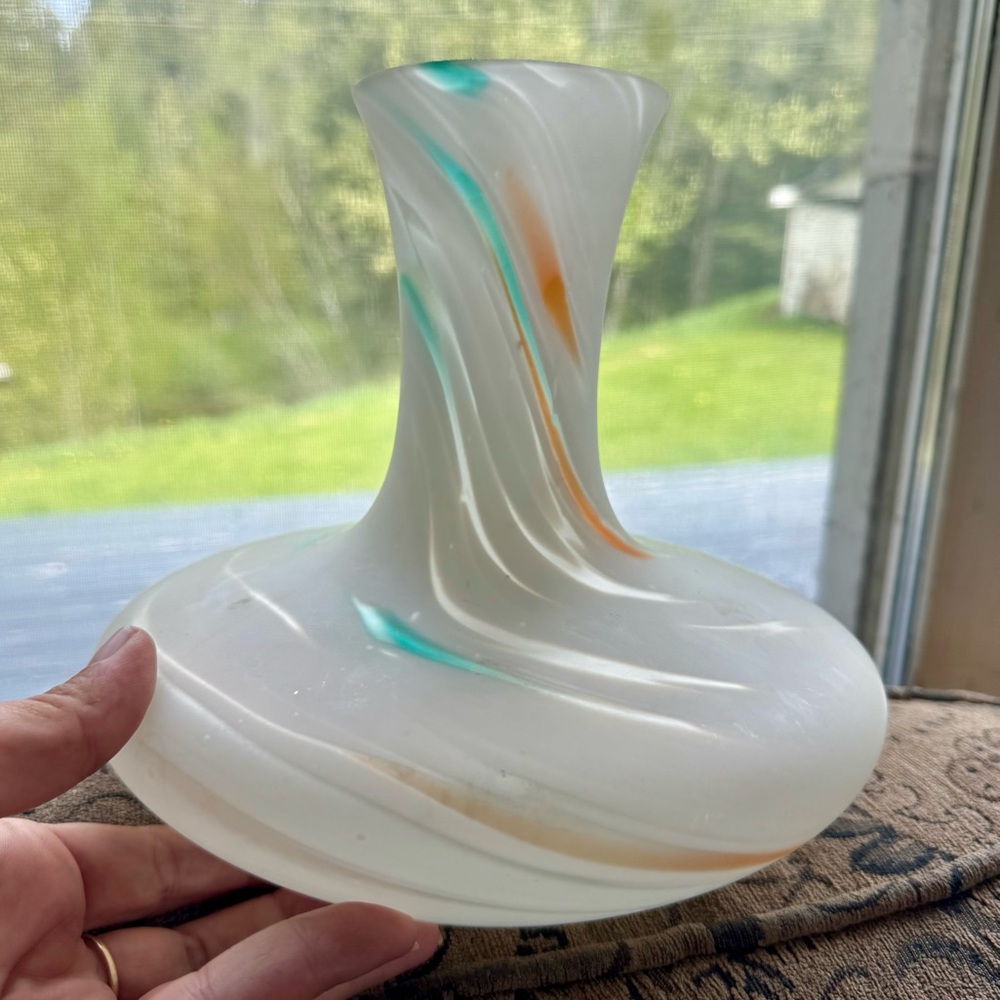 Elegant Swirl Glass Vase - White, Orange, and Blue